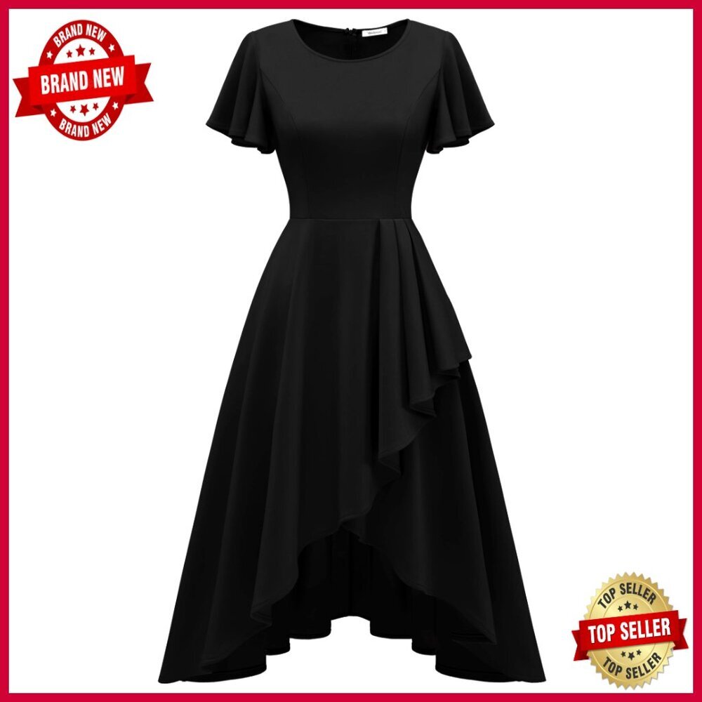 Tea Length Formal Dress Elegant A-Line Midi Wedding Guest Cocktail